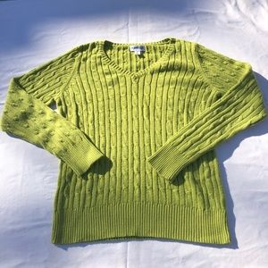 Lime Green Cable Knit Vneck Sweater